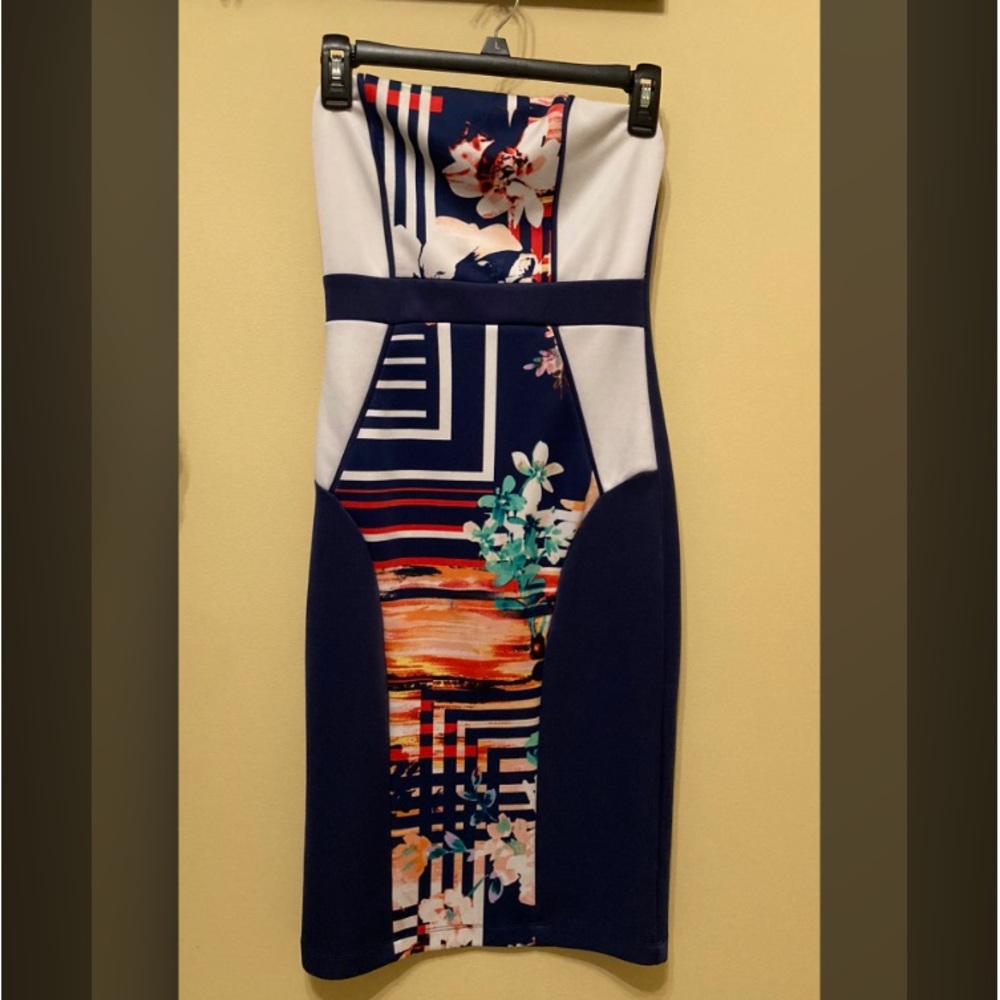 Bodycon Strapless Knee Length Navy Dress